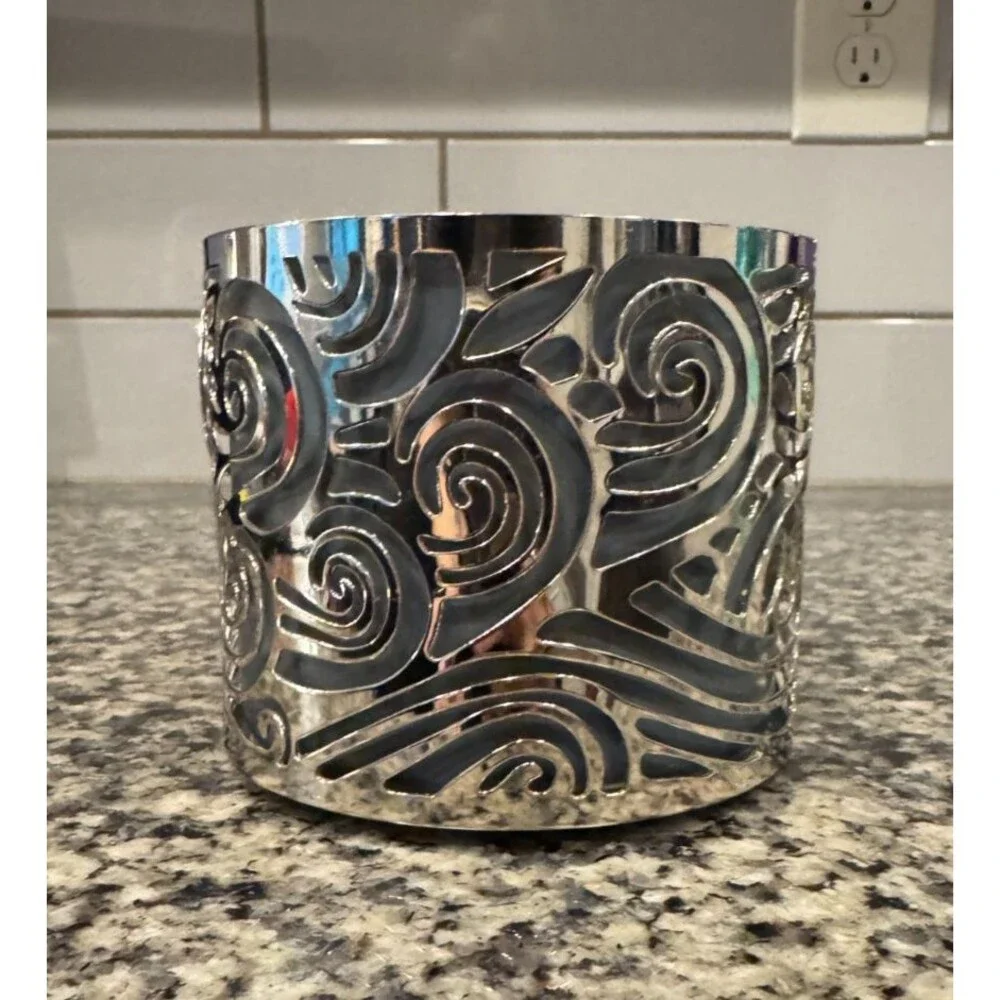 Bath & Body Works Slatkin Metal Swirling Pattern 3-Wick Candle Holder Sleeve